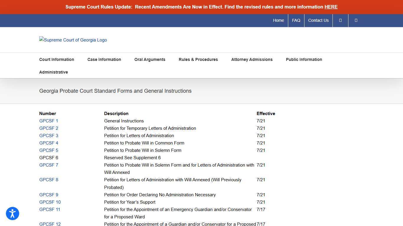 Georgia Probate Court Standard Forms and General Instructions – Supreme Court of Georgia